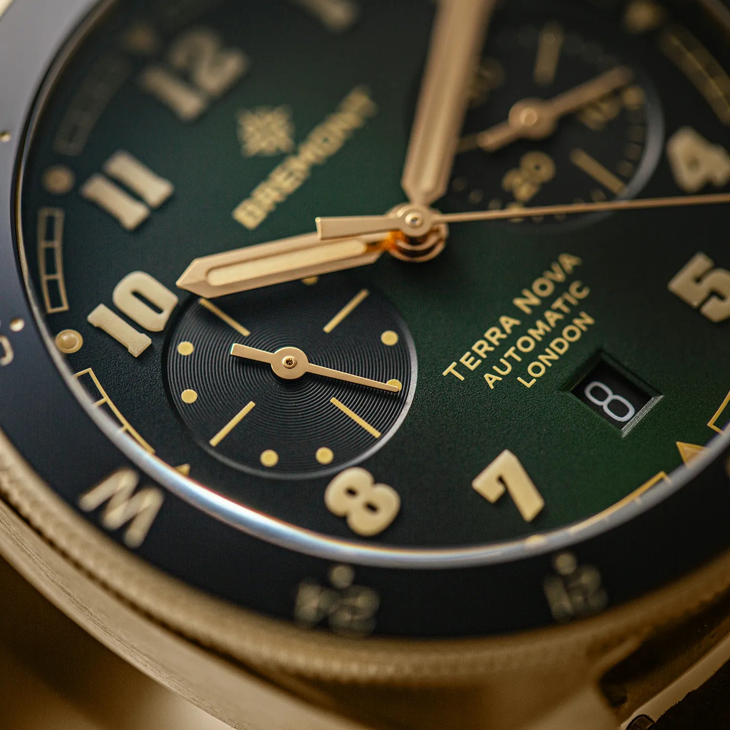 Up-close photo of Terra Nova Bronze Chronograph